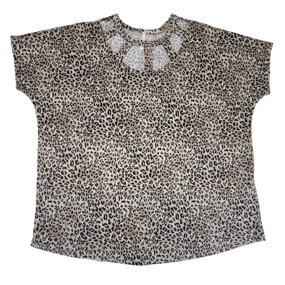 Lilypad Top Leopard Print Cutout Neck Top Womens Size L - Picture 4 of 7